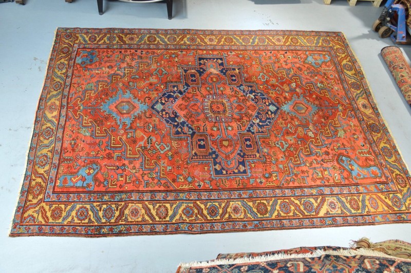 AMAZING ANTIQUE 1880'S BAKSIAESH RUG WITH GREAT DESIGN ***RARE YELLOW BORDER*** gallery