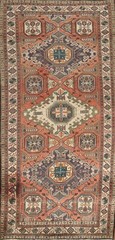 Geometric Vintage Area Rug 5×10 Hand-knotted Traditional Wool Rust Color Carpet