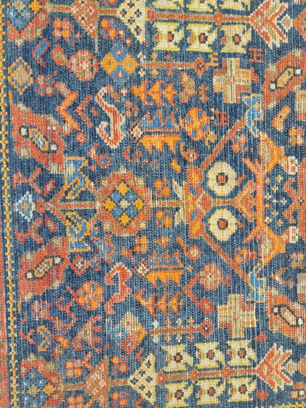 Antique Oriental Hand-Knotted Wool Runner Malayer Rust/Navy Blue 3'6" x 15'6" gallery