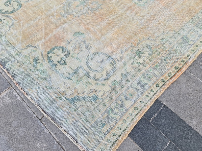 Vintage Faded Turkish Oushak Rug 6.3x9.7 ft | Neutral Distressed Handmade Wool gallery