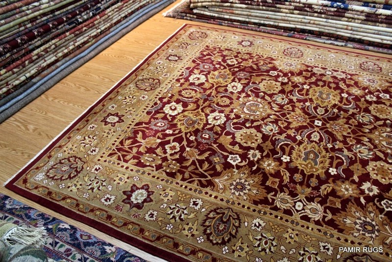 Very Fine Quality Hand Knotted 8' x 10' AGRA Dark red, gold and Beige gallery