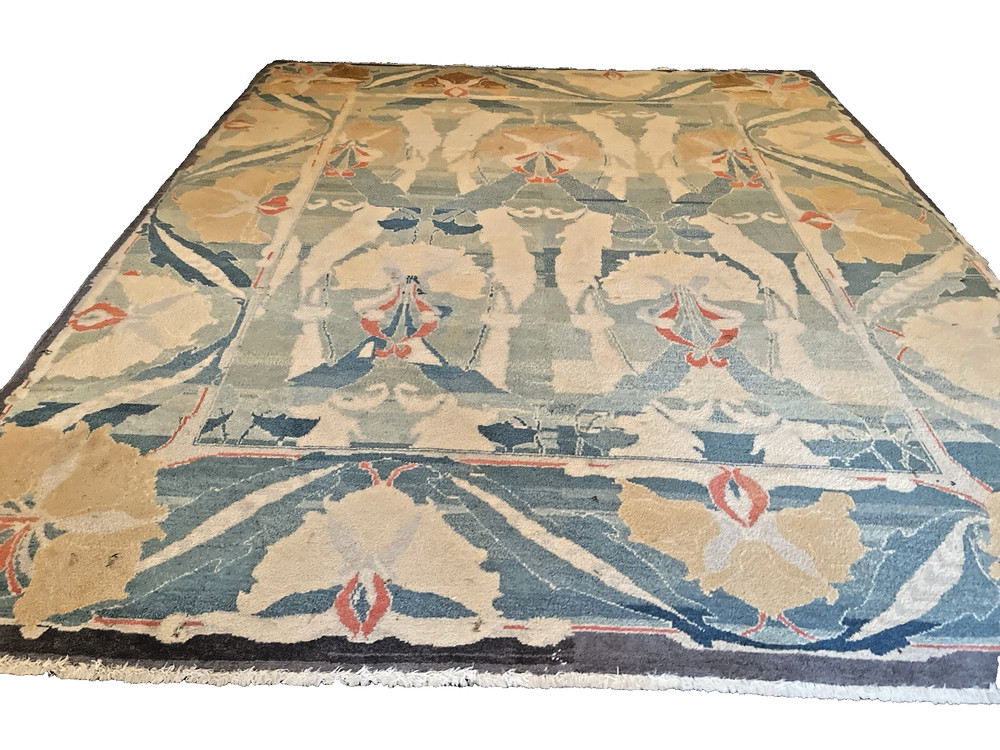 VINTAGE MODERN TIBETAN ORIENTAL RUG SIGNED ART NOUVEAU DESIGN HANDKNOTTED