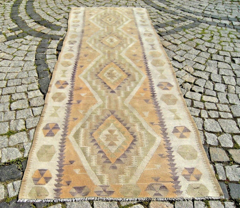 Vintage Turkish Rug 39'' x 105'' Muted Dye Runner Rug Hallway Corridor Wool Rug gallery