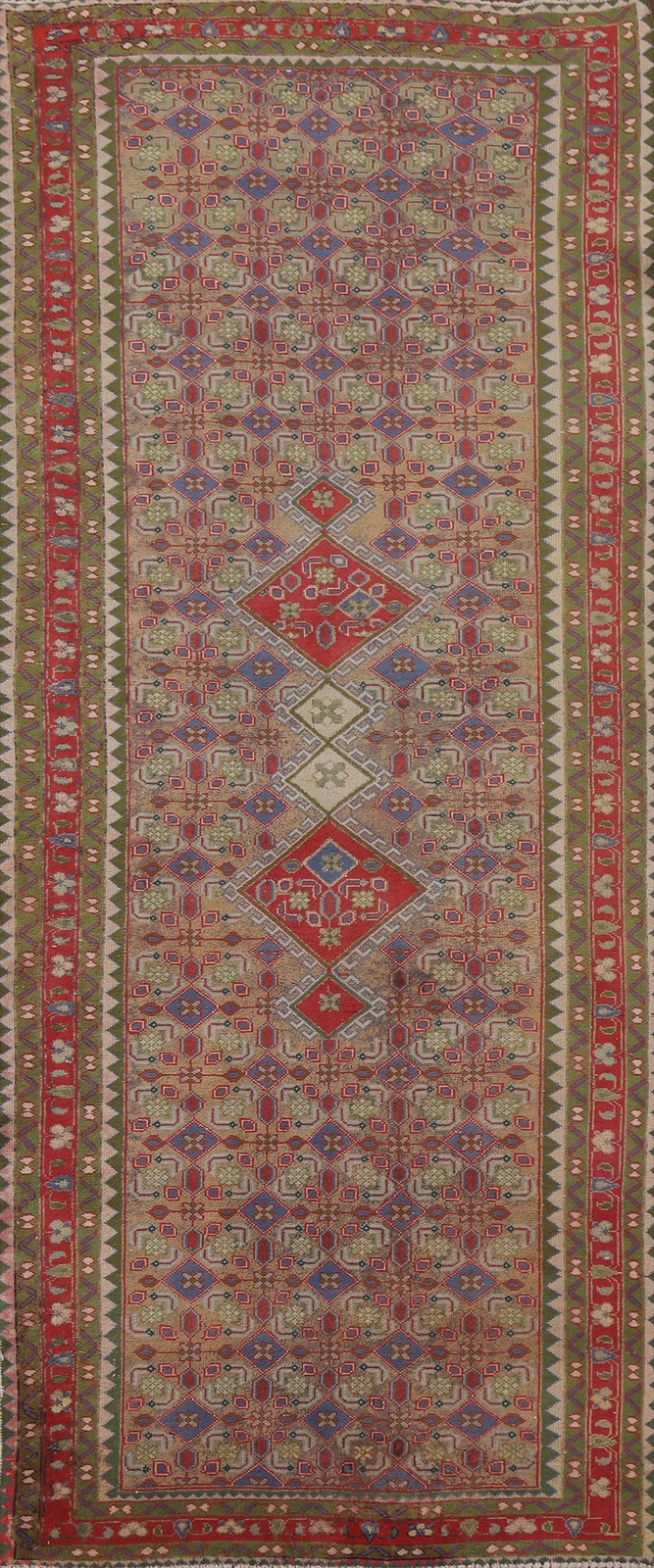 Geometric Traditional Runner Rug 4x9 Hand-knotted Wool Semi-Antique Carpet gallery