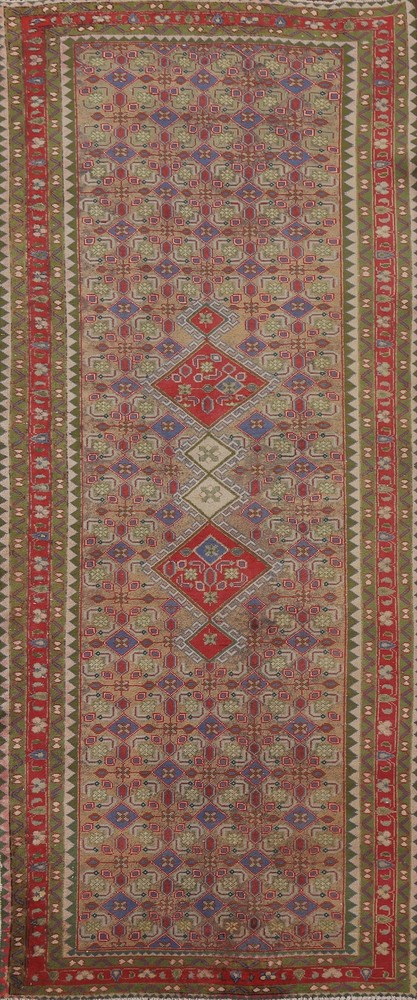 Geometric Traditional Runner Rug 4x9 Hand-knotted Wool Semi-Antique Carpet