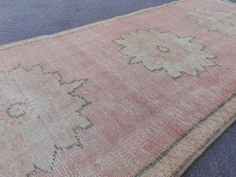 Vintage Turkish Oushak Runner 2x10 ft Hand Knotted Wool Red Cream Charcoal Boho gallery