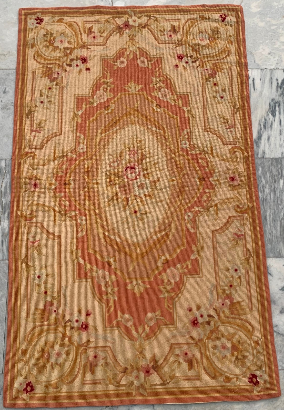 Vintage Handmade Aubusson: French Style Chain-Stitch, Needlepoint Rug 2x4 ft gallery