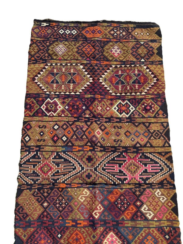 Antique Caucasian Kilim Runner 3’2 x 8’1 Tribal Geometric Natural Dyes c.1900 gallery