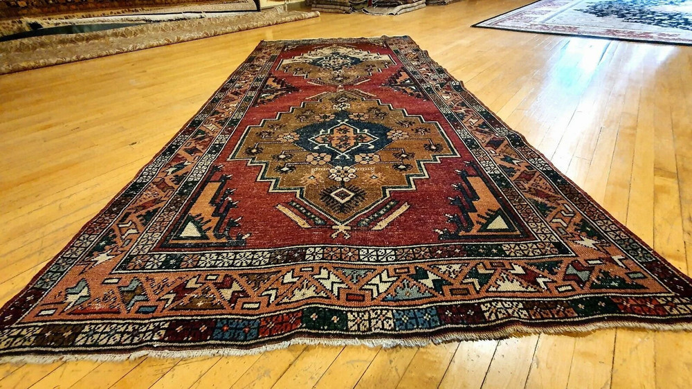 Bohemian Antique Cr1940-1950's Wool Pile Natural Dye Oushak Area Rug 5×9ft