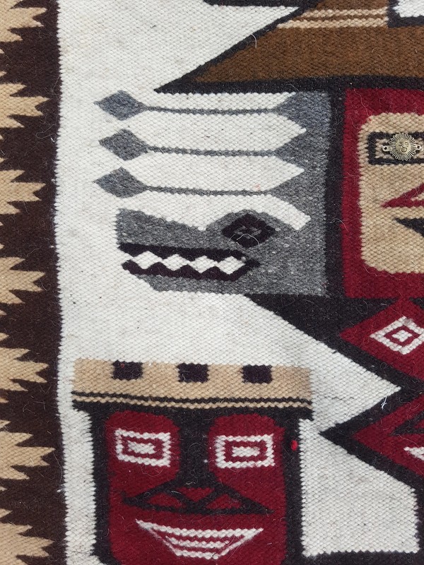 Vintage Handmade Ecuador Aztec Wool Multicolor Wall Hanging Tapestry 3.4x2.1ft gallery