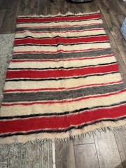 Vintage Hand Woven Striped Turkish Mohair Wool Shaggy Rug 5’x7’ Knotted Fringe