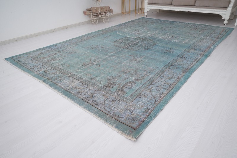 Large Overdyed Turkish Vintage Oushak Rug 7 x 10 ft Oversize Handmade Carpet 297 gallery