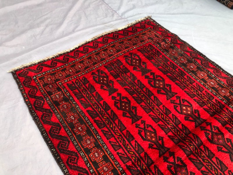 3'7 x 6'0 ft Vintage Afghan Hand Knotted Rug Tribal Wool Red Geometric Carpet gallery