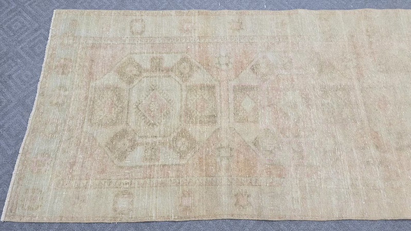 Neutral Turkish Runner Rug 4x12 Vintage Oushak Cream Brown Blush Beige Runner gallery