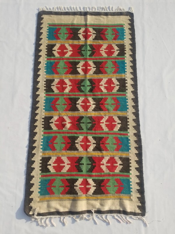 Vintage Traditional Handmade Turkish Wool Multicolor Kilim Rug 6.3x3.2ft gallery