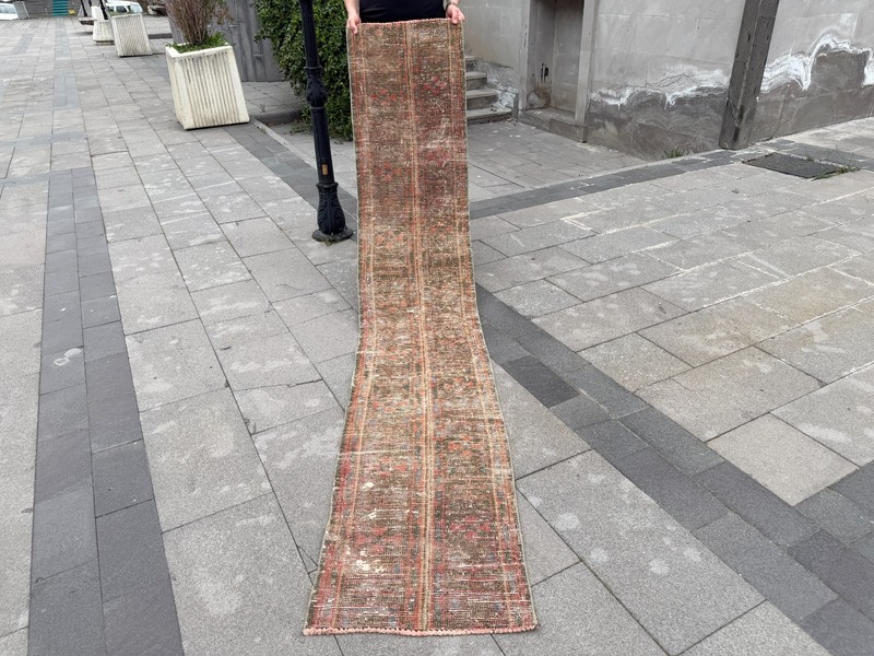 Vintage Turkish Oushak Runner 1.7x9 ft Boho Terracotta Wool Hallway Rug gallery
