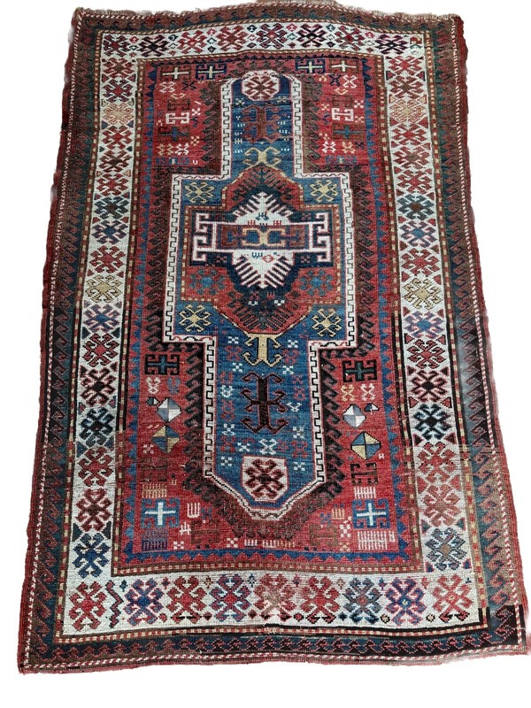 4 X 6 Antique Sewan Shield Kazak Caucasian Antique Rug Late 19th Natural Dyes gallery