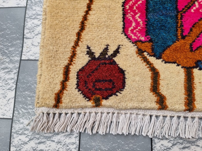 Afghan Hand Opium Flower War Rug Tribal Wool With Knotted Wall Hanging Rug gallery