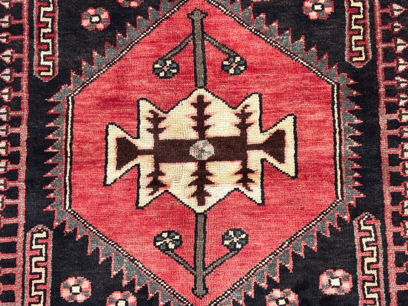 Vintage Oriental Hand Knotted Saveh Tribal Wool Area Rug 5x8 Black Red Geometric gallery