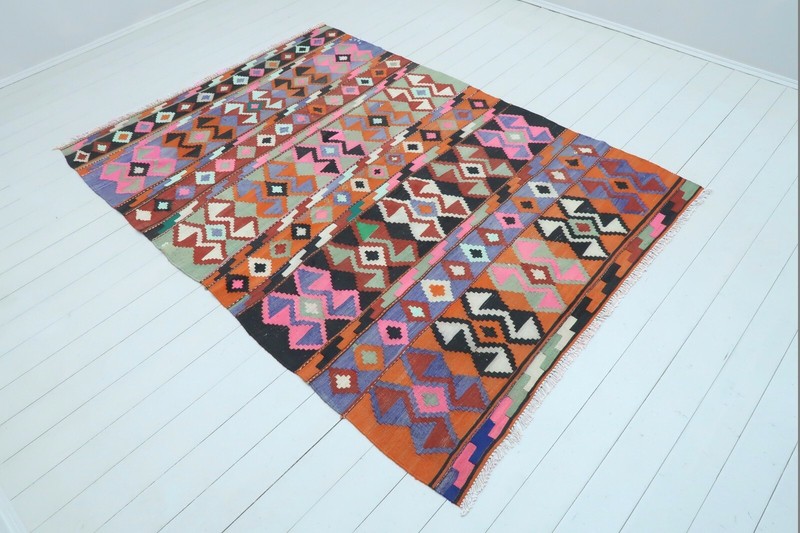 Anatolia Sivas Kilim, Pink Color Wool Kelim, Floor Rug, Carpet 69"X95" Area Rugs gallery