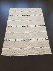 Fine Vintage Traditional Hand Made Oriental Wool Beige Black Kilim 241x171cms
