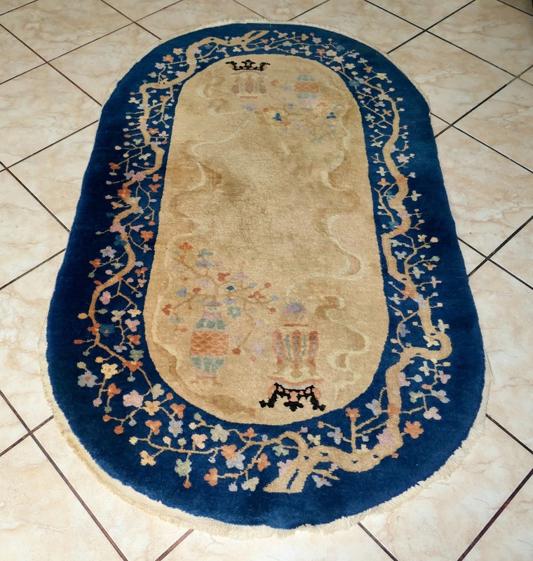 Art Deco Chinese Nichols Peking Fette Hand Knotted Oval Vase Crown Rug 5.4x3' #1 gallery