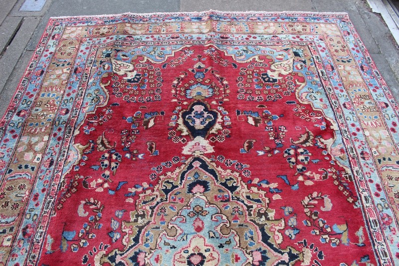 Vintage Hand Made Traditional Carpet Worn Oriental Wool Red Blue291x195cm gallery