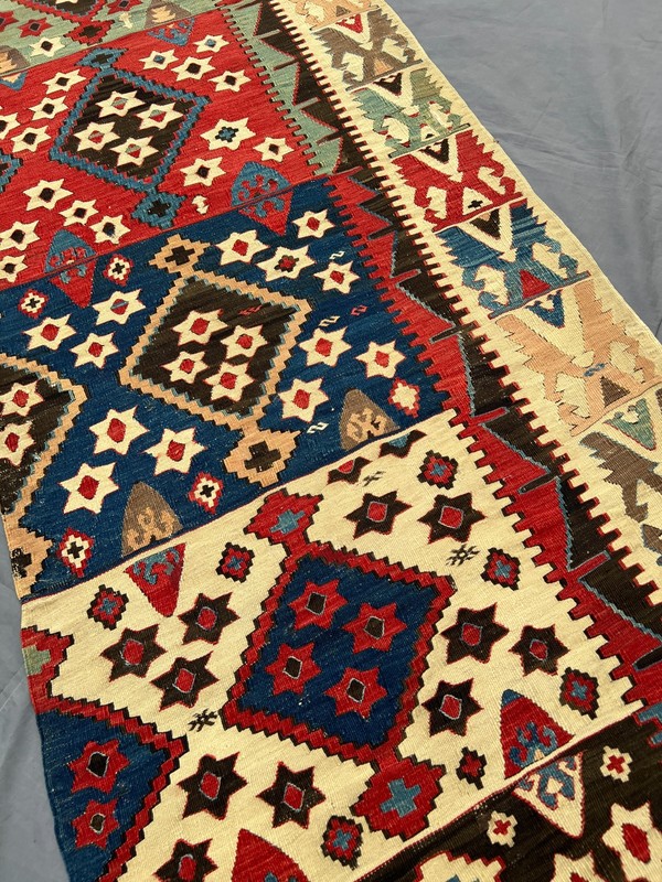 3x16 ft Vintage Anatolian Kilim Flat Weave Wool Multicolor Diamond Runner Rug gallery