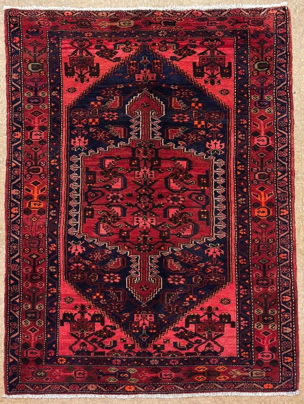 Hand Knotted Wool Area Rug 5x7 Zanjan Navy Blue Red Tribal Geometric Oriental gallery