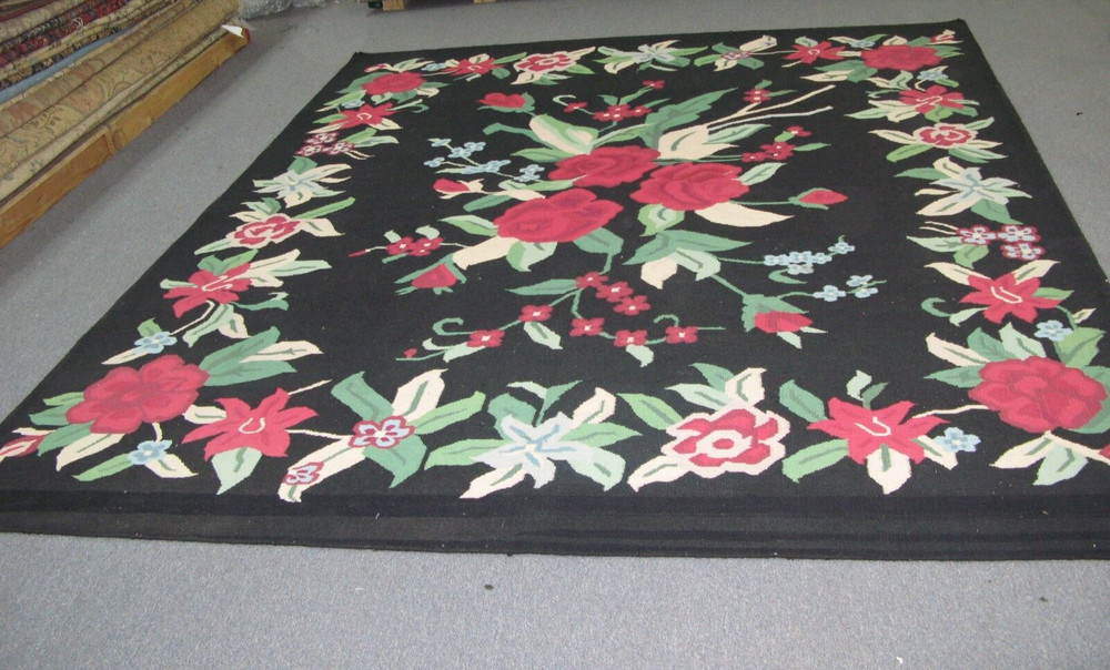 VINTAGE FLORAL BESSARABIAN KILIM RUG 7'6 X 9' HAND WOVEN WOOL EUROPEAN SHABBY