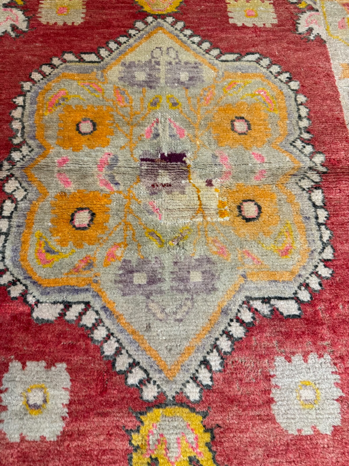 Oriental Hand-Knotted Wool Area Rug Turkish Oushak Red/Ivory/Copper 2'10" x 5'3" gallery