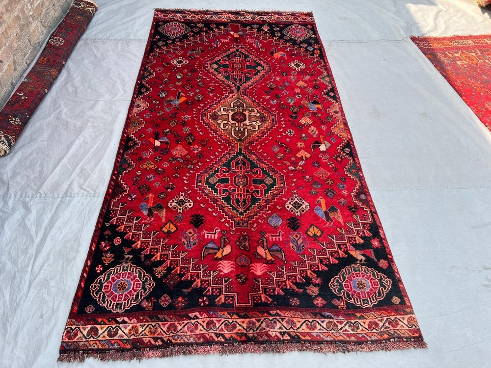 4'3 x 8'7 ft Vintage Afghan Tribal Pictorial Hand knotted Wool Traditional Rug