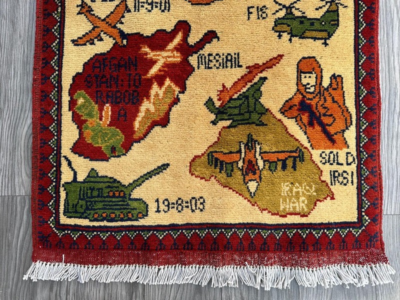 Afghan Handmade Wool Rug 9/11 War Rug Knotted Pictorial Hanging Wall Rug gallery