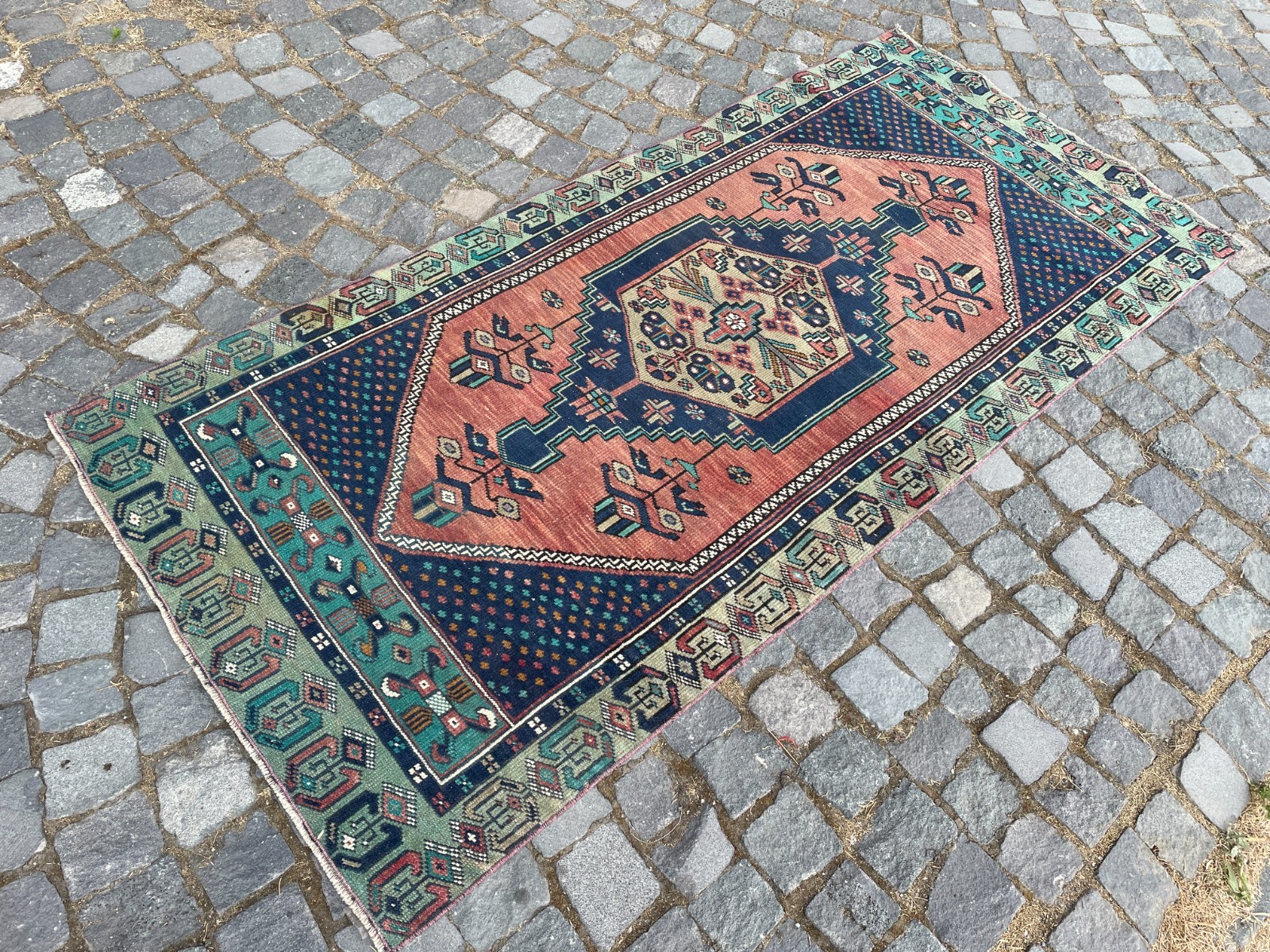 Bohemian Area Rug Handmade Wool Rug Turkish Vintage Traditional Rug 3,2 x 7,1 ft gallery
