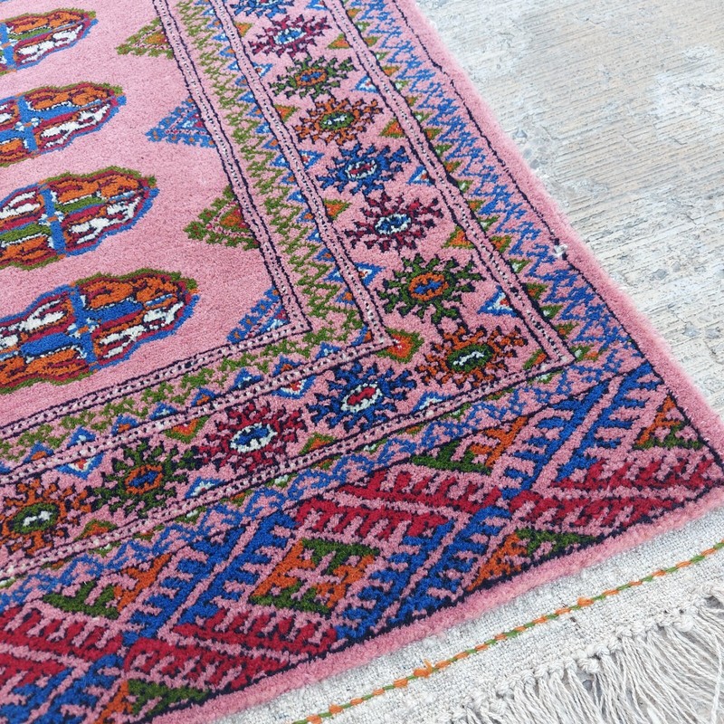 2'7"x4' Handmade Turkmen Pink Wool Bukhara Rug, 80x122cm Oriental Carpet gallery