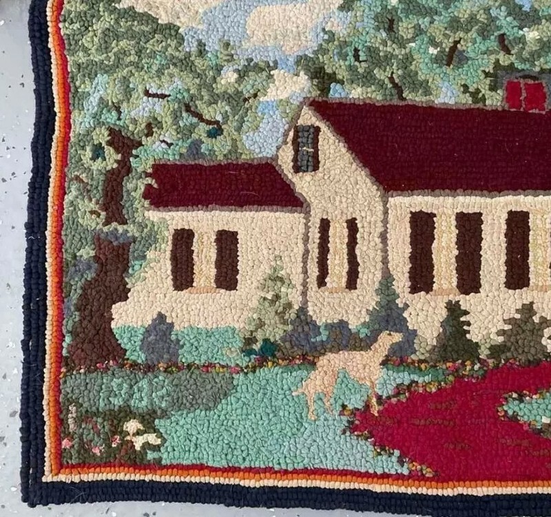 Gorgeous Hand Knotted Vintage Rug, w/Home & Dog Signed by Artist!. gallery