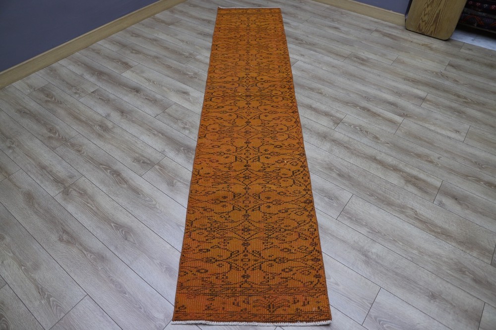 Turkish Orange Runner Rug Anatolian Handmade Hallway Carpet Ethnic Decor 2x10ft