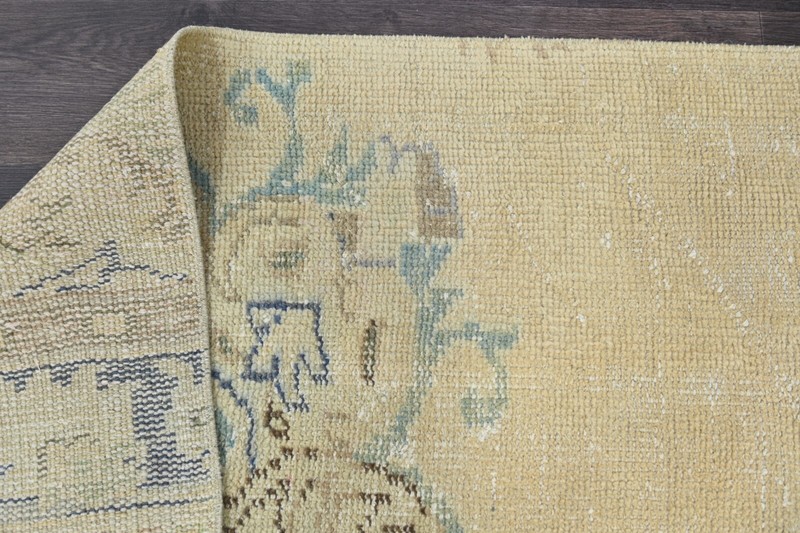 Vintage Turkish Runner Rug 2x10ft BEIGE Handmade Anatolian Oushak Hallway Wool gallery