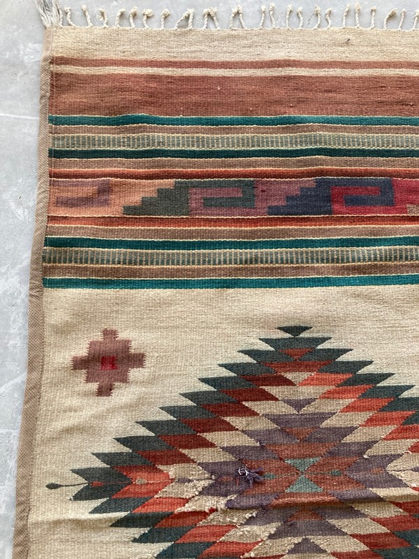 Antique Navajo Handwoven Diamond Medallion Native American Kilim Rug 145x75 cm gallery