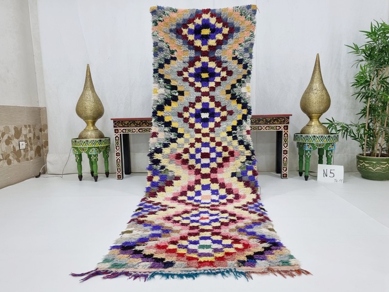 Moroccan Handmade Vintage Rug 2'8x8'7 Berber Checkered Funky Cotton Area Carpet gallery