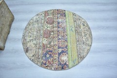 Handmade Round Patchwork Rug, 3.3 ft, Vintage Round Rug, Round Inside Door Mat,