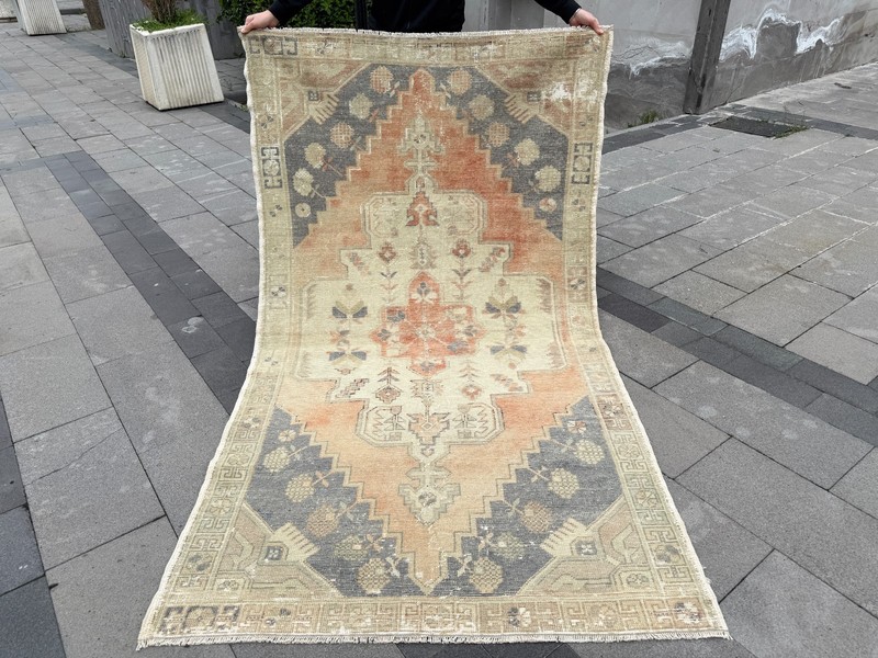 Vintage Oushak Rug 4.7x7.9 ft Hand-Knotted Turkish Wool Area Rug gallery