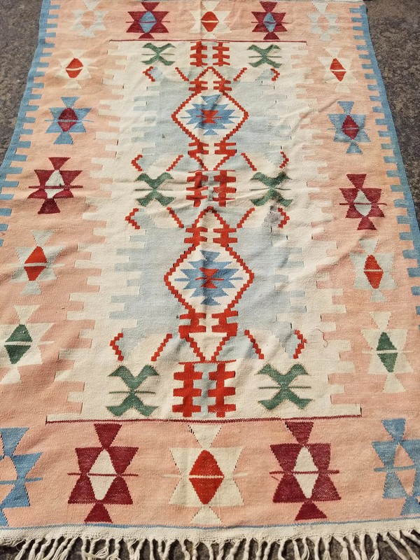 Vintage Traditional Handmade Anatolian Turkish Wool Multicolor Kilim 5.8x3.9 ft gallery