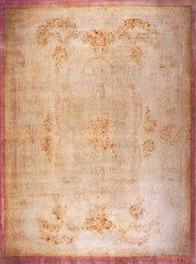 14’x18′ Late 19th Century Large Antique Light Cream Color Floral French Pile