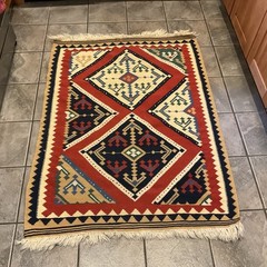 Vintage beautiful hand woven European flat weave pictorial kilim rug 42” X 58”