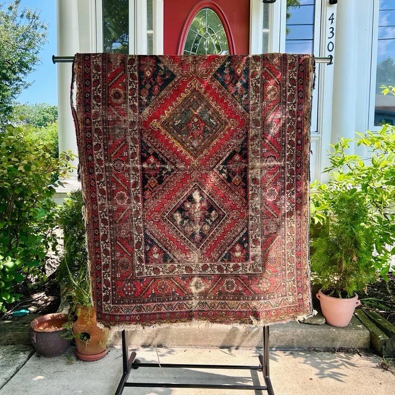 Authentic Vintage Hand-Knotted Wool Medallion Accent Area Rug 45” x 78” gallery
