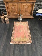 Pink Vintage Rug, Pink Floor Rug , Turkish Area Rug , Handmade Area Rug, Wool Vi