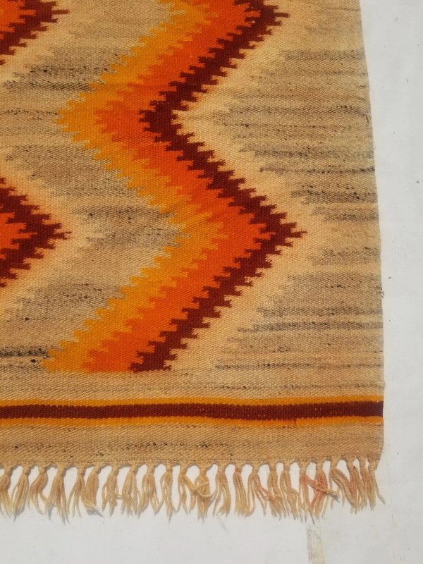 Distressed Vintage Traditional Handmade Turkish Wool Mustard Kilim 7.4x4.9ft gallery