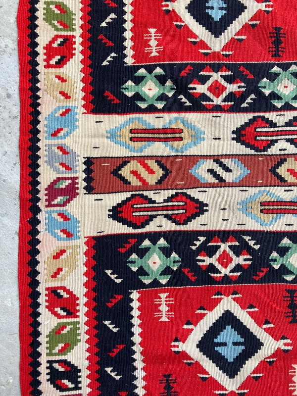 Vintage Handmade Turkish Geometric Tribal Wool Kilim Runner Rug 132x65 cm gallery