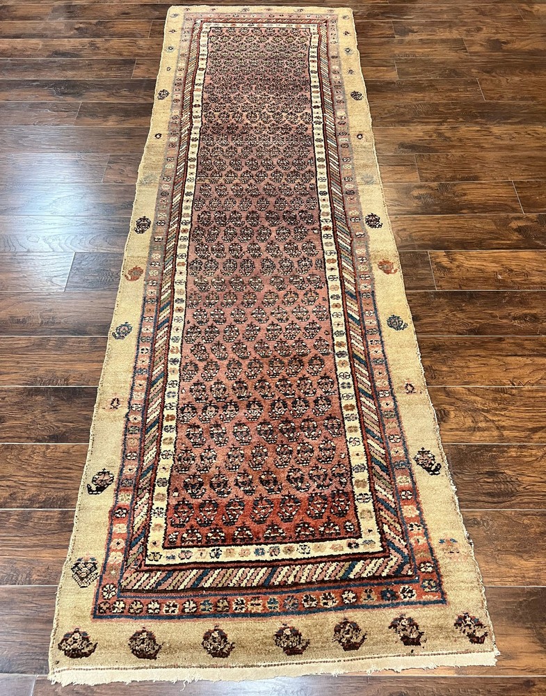 Antique Sarab Runner Rug 3x11 Wool Camel Hair Tribal Carpet 1920s Handmade